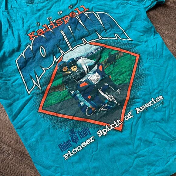 Vintage 90s Kalispell Montana Motorcycle Graphic Tee Shirt - Picture 3 of 8